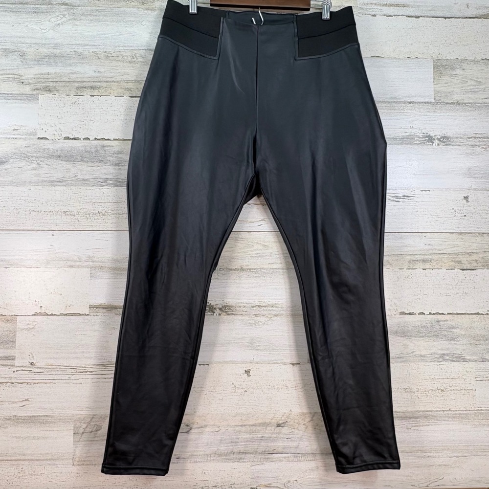 Simply Vera Vera Wang Black Faux Leather Leggings High Rise Elastic Waist Size L